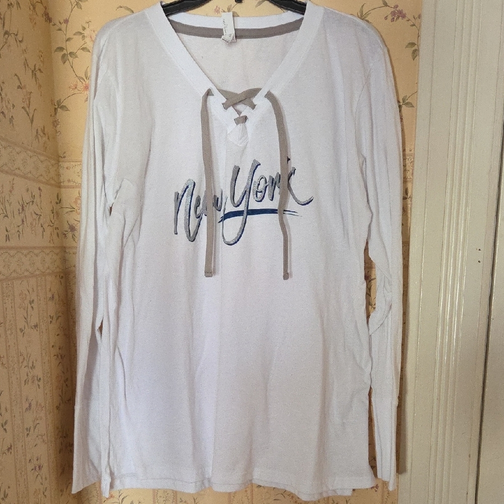 White Long Sleeve Top with New York Print